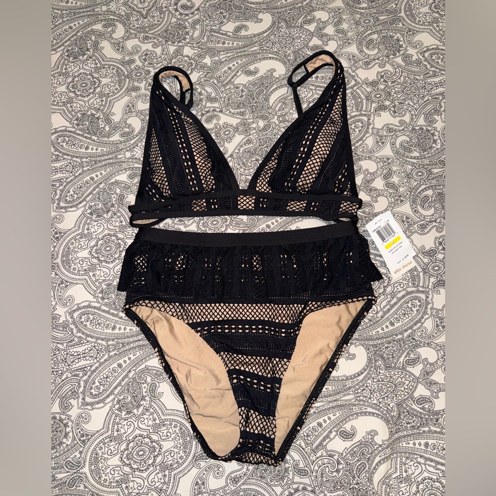 NWT Ella Moss Black High Waist Crochet Bikini | Medium